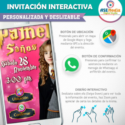 Harry Potter Hermione Invitación Interactiva de Cumpleaños - Imagen 4