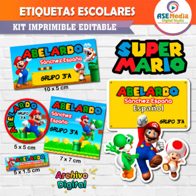 Mario Bros Etiquetas Escolares Editables