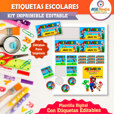 Mario Bros Etiquetas Escolares Editables