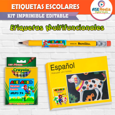 Mario Bros Etiquetas Escolares Editables