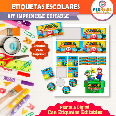 Mario Bros y Luigi Etiquetas Escolares Editables