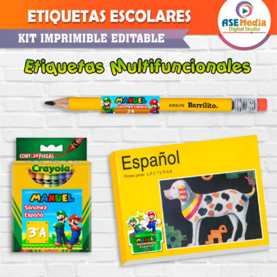 Mario Bros y Luigi Etiquetas Escolares Editables