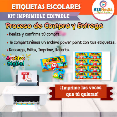 Mario Bros y Luigi Etiquetas Escolares Editables