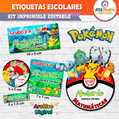 Pokémon Pikachu Etiquetas Escolares Editables