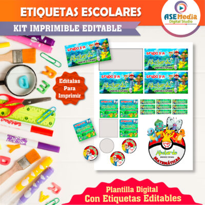 Pokémon Pikachu Etiquetas Escolares Editables
