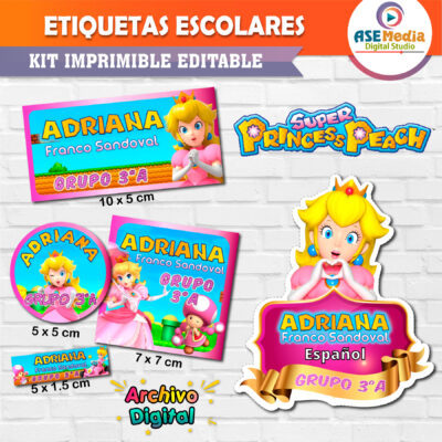 Princesa Peach Etiquetas Escolares Editables