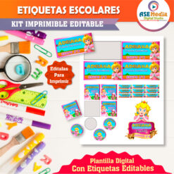 Princesa Peach Etiquetas Escolares Editables