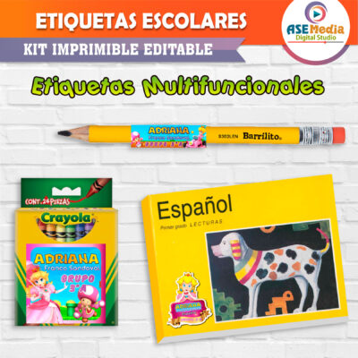 Princesa Peach Etiquetas Escolares Editables