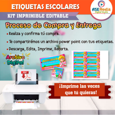 Princesa Peach Etiquetas Escolares Editables