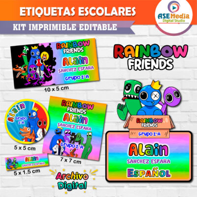 Rainbow Friends Kit de Etiquetas Escolares Editables