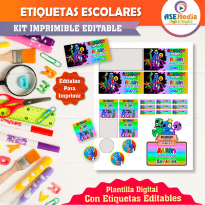 Rainbow Friends Kit de Etiquetas Escolares Editables