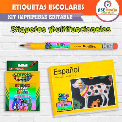 Rainbow Friends Kit de Etiquetas Escolares Editables