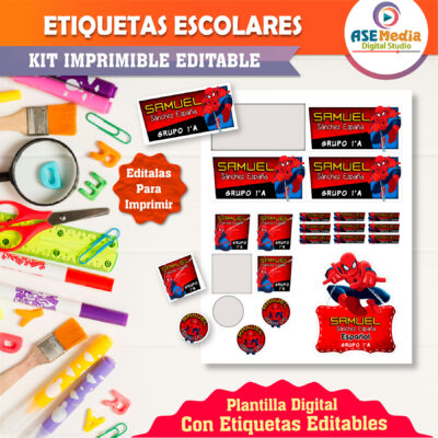 SpiderMan El Hombre Araña Etiquetas Escolares Editables