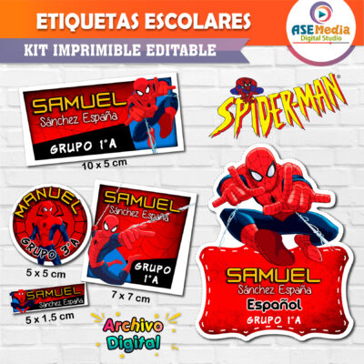 SpiderMan El Hombre Araña Etiquetas Escolares Editables