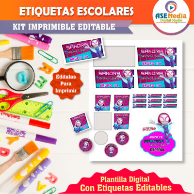Ghost Spider Gwen Etiquetas Escolares Editables