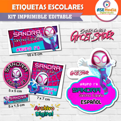 Ghost Spider Gwen Etiquetas Escolares Editables