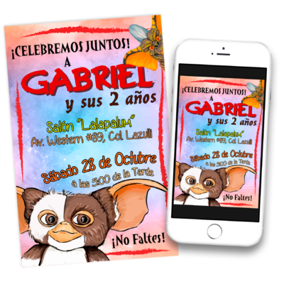Gizmo, Gremlins Invitación Digital de Cumpleaños