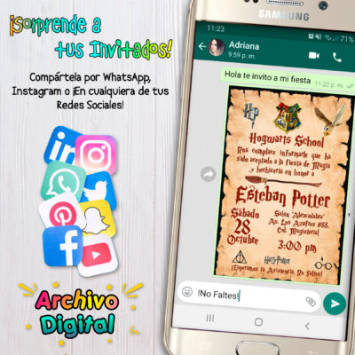 Hogwarts School Harry Potter Invitación Digital de Cumpleaños