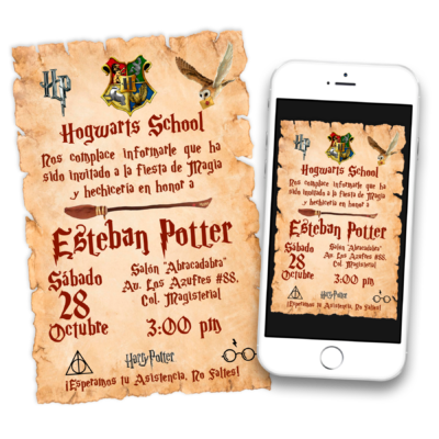 Hogwarts School Harry Potter Invitación Digital de Cumpleaños