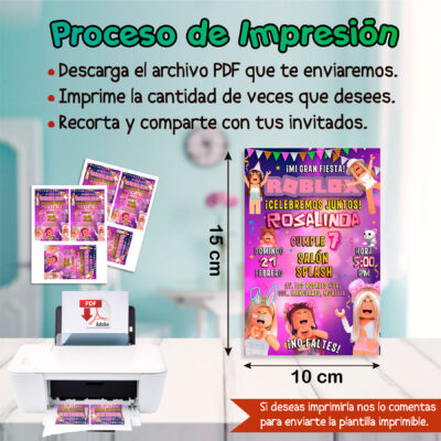 Roblox Girls Niña Invitación Digital de Cumpleaños