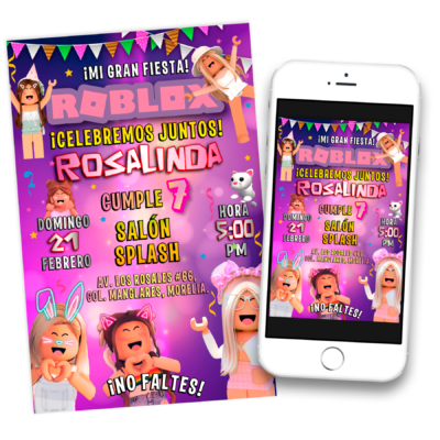 Roblox Girls Niña Invitación Digital de Cumpleaños