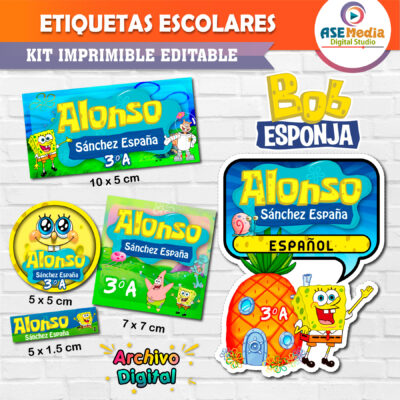 Bob Esponja Etiquetas Escolares Editables