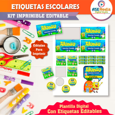 Bob Esponja Etiquetas Escolares Editables