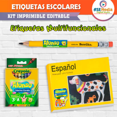 Bob Esponja Etiquetas Escolares Editables