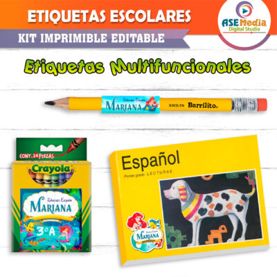 La Sirenita Ariel Etiquetas Escolares Editables