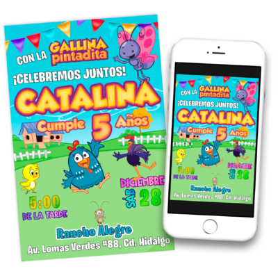 Gallina Pintadita Invitación Digital de Cumpleaños