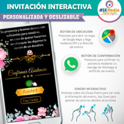 Mi Boda Dorado y Negro, Flores Coloridas Invitación Interactiva para Boda