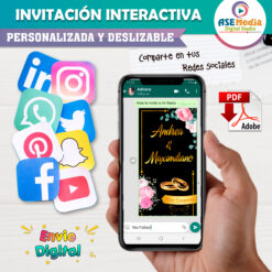 Mi Boda Dorado y Negro, Flores Coloridas Invitación Interactiva para Boda