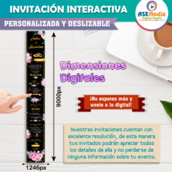 Mi Boda Dorado y Negro, Flores Coloridas Invitación Interactiva para Boda