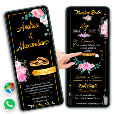 Mi Boda Dorado y Negro Invitación Interactiva para Boda