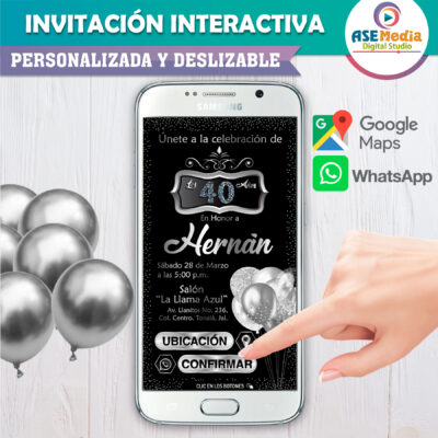 Alternative view of Mi Cumpleaños Plateado Invitación Interactiva de Cumpleaños