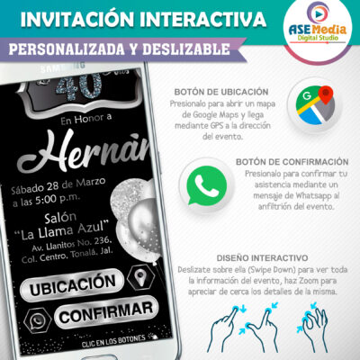 Mi Cumpleaños Plateado Invitación Interactiva de Cumpleaños - Imagen 4