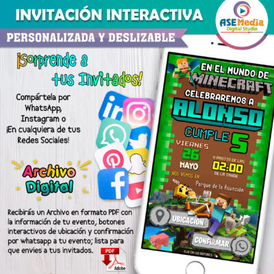 Minecraft Invitación Interactiva de Cumpleaños Mod. 02 - Imagen 3