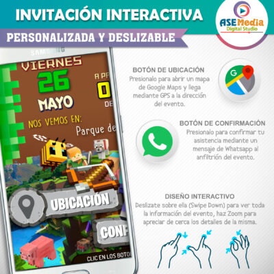 Minecraft Invitación Interactiva de Cumpleaños Mod. 02 - Imagen 4