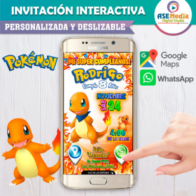 Alternative view of Pokémon, Charmander Invitación Interactiva de Cumpleaños