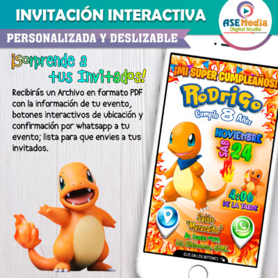 Pokémon, Charmander Invitación Interactiva de Cumpleaños - Imagen 3