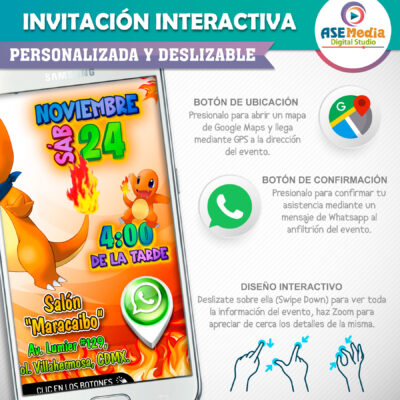 Pokémon, Charmander Invitación Interactiva de Cumpleaños - Imagen 4