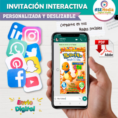 Pokémon, Charmander Invitación Interactiva de Cumpleaños - Imagen 5