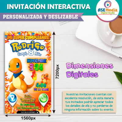 Pokémon, Charmander Invitación Interactiva de Cumpleaños - Imagen 6