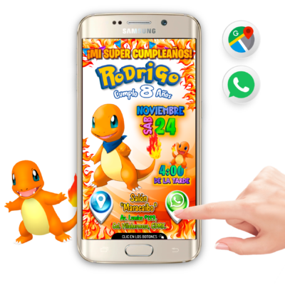 Pokémon, Charmander Invitación Interactiva de Cumpleaños