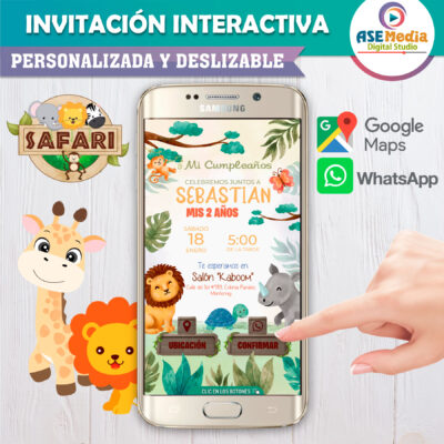 Alternative view of Safari, Animalitos de la Selva Invitación Interactiva de Cumpleaños