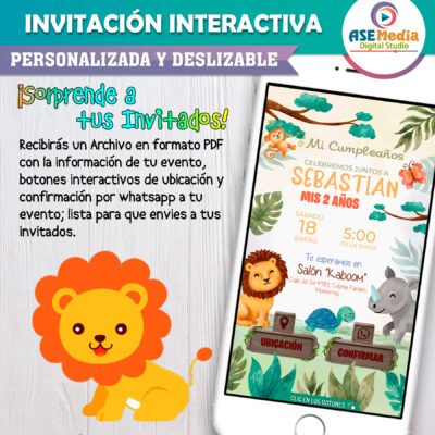 Safari, Animalitos de la Selva Invitación Interactiva de Cumpleaños - Imagen 3