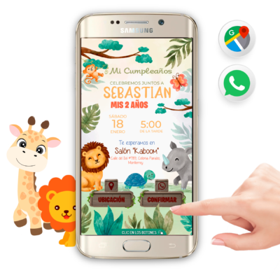 Safari, Animalitos de la Selva Invitación Interactiva de Cumpleaños