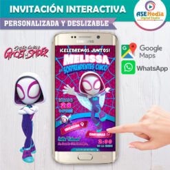 Alternative view of Ghost Spider Woman Gwen Niña Invitación Interactiva de Cumpleaños