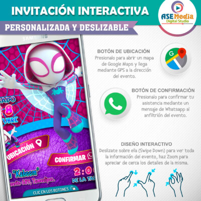 Ghost Spider Woman Gwen Niña Invitación Interactiva de Cumpleaños - Imagen 4