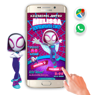 Ghost Spider Woman Gwen Niña Invitación Interactiva de Cumpleaños